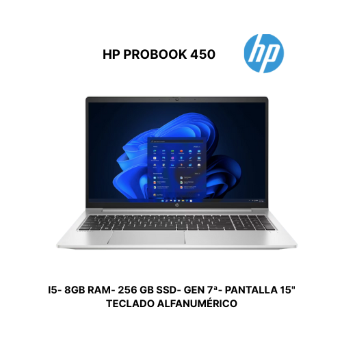 HP PROBOOK 450 I5 7 GEN 8 GB 256 GB SSD TECLADO ALFANUMÉRICO- REMANUFACTURADO