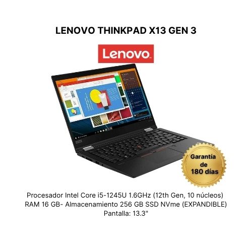 Lenovo ThinkPad X13 Gen 3 – Intel Core i5 de 12.ª generación – 16GB RAM – SSD NVMe 256GB – Pantalla de 13.3"