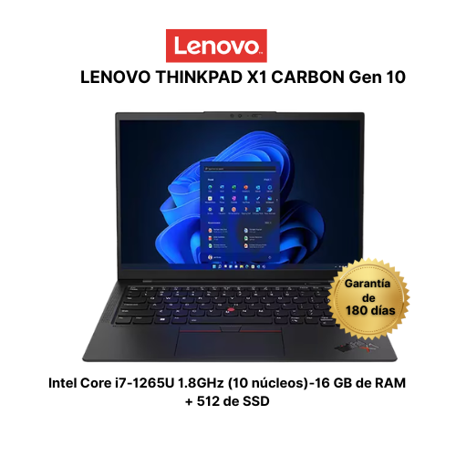 Lenovo ThinkPad X1 Carbon Gen 10 | Intel Core i7-1265U | 16GB RAM | 512GB SSD | Pantalla 14" Full HD | Ultraliviano | Windows 11 Pro