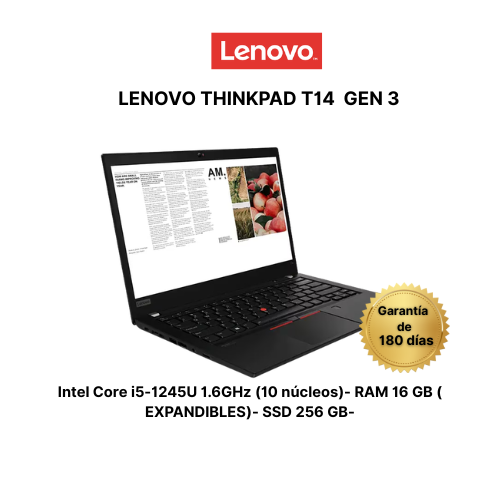 Lenovo ThinkPad T14 Gen 3 | Intel Core i5-1245U | 16GB RAM | 256GB SSD | Pantalla 14" Full HD | Windows 11 Pro