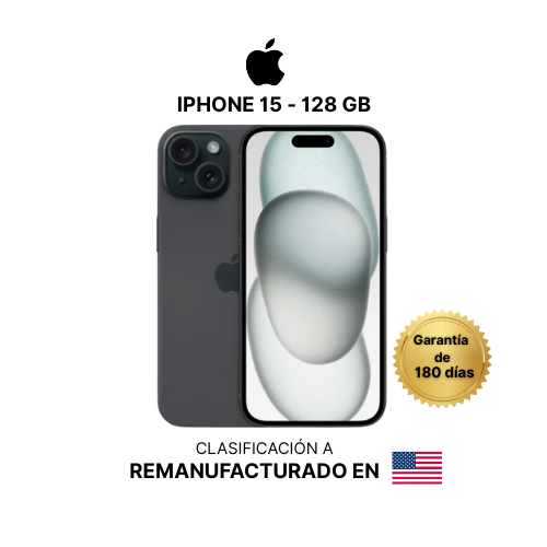 IPHONE 15- 128 GB- REMANUFACTURADO EN EE.UU- PRÓXIMAMENTE