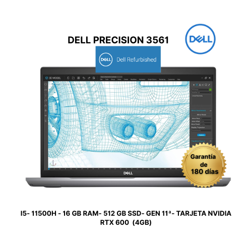 DELL PRECISION 3561 FHD de 15.6 pulgadas, Core i5-11500H 2.9GHz, 16 GB de RAM, unidad de estado sólido de 512 GB, Windows 11 Pro, NVIDIA RTX 600 4GB