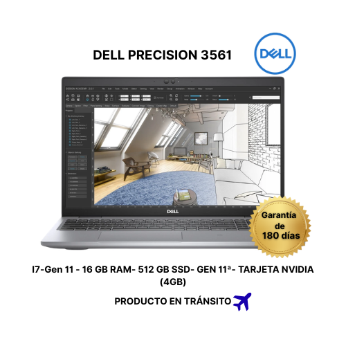 DELL PRECISION 3561 FHD de 15.6 pulgadas, Core i7-GEN 11 2.9GHz, 16 GB de RAM, unidad de estado sólido de 512 GB, Windows 11 Pro, NVIDIA  4GB