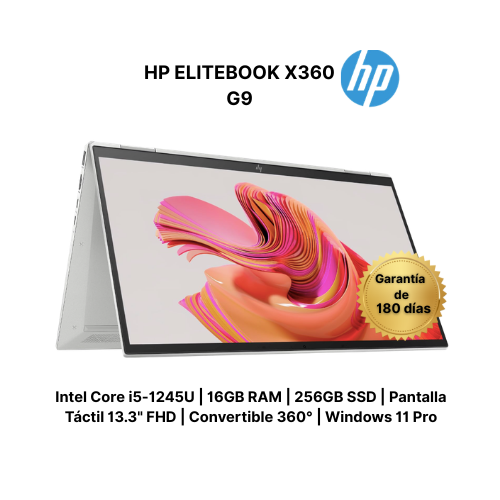 HP EliteBook x360 830 G9 | Intel Core i5-1245U | 16GB RAM | 256GB SSD | Pantalla Táctil 13.3" FHD | Convertible 360° | Windows 11 Pro