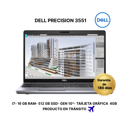 DELL PRECISION 3551 Intel I7- 16 Gb de RAM 512GB de SSD- Tarjeta gráfica 4G- Generación 10