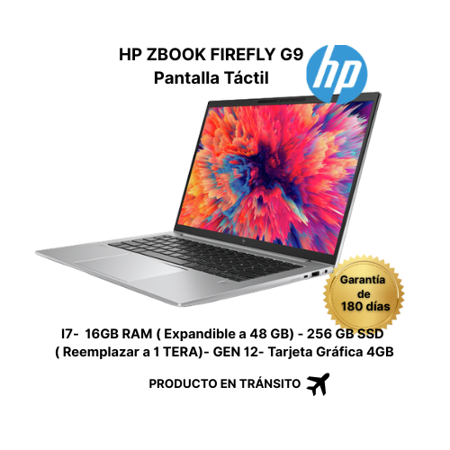 HP ZBOOK FIREFLY G9- Táctil- Intel  I7-  16GB RAM ( Expandible a 48 GB) - 256 GB SSD  ( Reemplazable a 1 TERA)- GEN 12- Tarjeta gráfica de 4GB