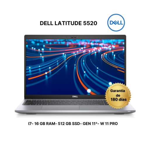 DELL LATITUDE 5520 GENERACIÓN 11-  INTEL CORE I7- 16 GB DE RAM- 512 DE SSD- ALFANUMÉRICO- REMANUFACTURADA