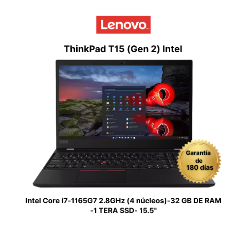 Lenovo ThinkPad T15 (Gen 2) Intel-Intel Core i7-1165G7 2.8GHz (4 núcleos)-32GB de RAM-	1024GB	15.6"