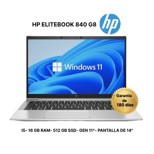 HP ELITEBOOK 840 G8 GENERACIÓN 11 - INTEL CORE I5- 16 GB RAM- 512 GB SSD- PANTALLA DE 14" REMANUFACTURADO