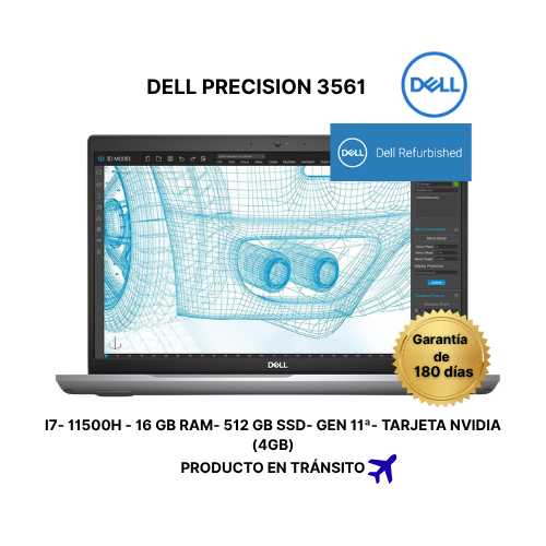 DELL PRECISION 3561 FHD de 15.6 pulgadas, Core i7-GEN 11 2.9GHz, 16 GB de RAM, unidad de estado sólido de 512 GB, Windows 11 Pro, NVIDIA  4GB