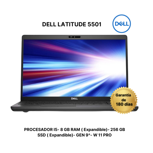DELL LATITUDE 5501- I5-GEN 9- 8 RAM ( EXPANDIBLE)- 512GB SSD ( EXPANDIBLE) REMANUFACTURADO