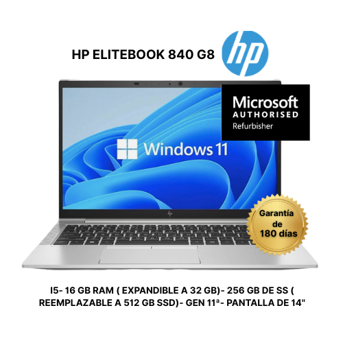 HP ELITEBOOK 840 G8 GENERACIÓN 11 - INTEL CORE I5- 16 GB RAM ( EXPANDIBLE A 32GB)- 256 GB SSD ( REEMPLAZABLE A 1 TERA)- PANTALLA DE 14"