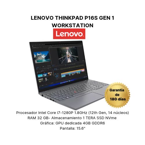 Lenovo ThinkPad P16s Gen 1 Intel Workstation – Intel Core i7 de 12.ª generación – 32GB RAM – SSD 1TB – Gráfica dedicada de 4GB – Pantalla de 16"