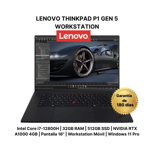 Lenovo ThinkPad P1 Gen 5 | Intel Core i7-12800H | 32GB RAM | 512GB SSD | NVIDIA RTX A1000 4GB | Pantalla 16" | Workstation Móvil | Windows 11 Pro