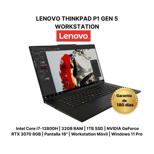 Lenovo ThinkPad P1 Gen 5 | Intel Core i7-12800H | 32GB RAM | 1TB SSD | NVIDIA GeForce RTX 3070 8GB | Pantalla 16" | Workstation Móvil | Windows 11 Pro