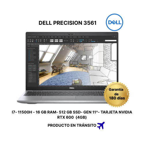 DELL PRECISION 3561 FHD de 15.6 pulgadas, Core i7-11500H 2.9GHz, 16 GB de RAM, unidad de estado sólido de 512 GB, Windows 11 Pro, NVIDIA RTX 600 4GB