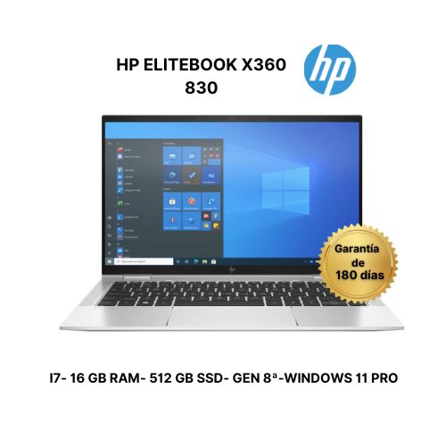 HP ELITEBOOK X360 830 i7- GEN 8- 16 RAM- 512 SSD GB- W 11 PRO -REMANUFACTURADO